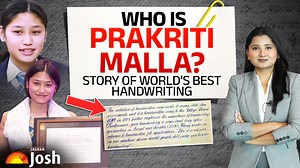 In 2017, a simple school project turned her into a global sensation, leaving people amazed by her precision and symmetry. Honored by institutions and admired worldwide, her talent proves that handwriting is still an art in the digital age. But what makes her writing so extraordinary? Let’s uncover the story behind the world’s most beautiful handwriting! #JagranJosh #prakritimalla #handwriting | Jagran Josh