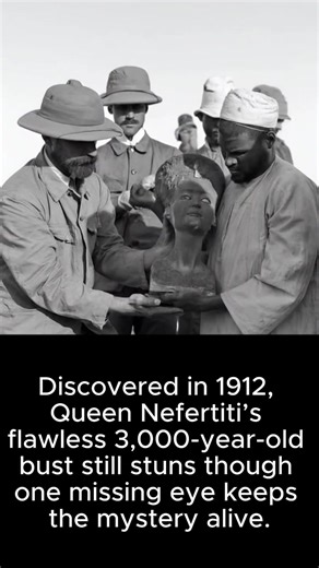 76K views · 1.2K reactions | The 1912 discovery of Queen Nefertiti’s bust shocked the world. Weighing 44 pounds and carved with breathtaking precision, it revealed Egypt’s artistic brilliance from over 3,000 years ago. But one question remains why is one eye missing? Art or mystery, her face still captures hearts. | Lost in History | Facebook