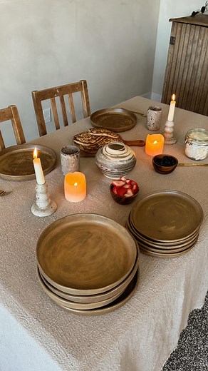 New dinnerware set complete!!🍽️🥞🍓 This was a much needed upgrade from the basic target plates I’ve had sitting in my cupboard for years! I love cooking and having people over, so I’m excited to fill these with good food and share many meals and memories with these plates🥹 #pottery #ceramics | Allie Brinn