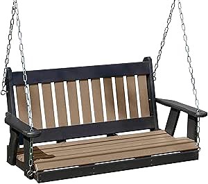 Poly Lumber Wood 4FT Mission Porch Swing Amish Craftsmandship Made in USA HDPE with No Wood fibers 1000 lbs Limit. Stainless Steel Hardware.Signature Design for Patio Outdoor Backyard Garden Park