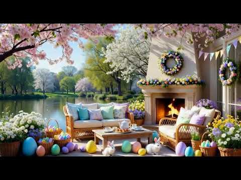 Happy Easter Music 🐇 Cozy Garden Ambience, Firelight & Birdsong, Relaxing Spring Music, Easter Decor