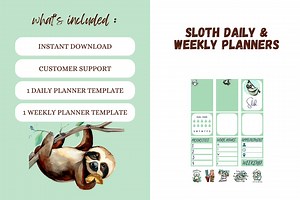 Sloth Planner: Green and White Daily & Weekly Agenda (digital Download) - Etsy Canada