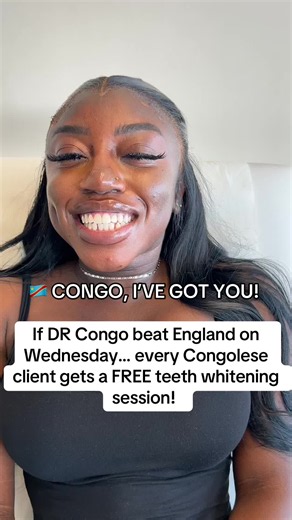 If DR Congo beat England on Wednesday… every Congolese client gets a FREE teeth whitening session! 30 clients will be selected from the comments! 🤍 To be in with a chance of making the booking list, make sure you’re: • Following my TikTok • Following my Instagram • Commenting below Winners will be selected from the comments section. Good luck! #worldcup #worldcup2026 #drcongo #england