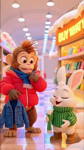 Winter Shopping 😂 #aicartoon #funnyshorts #monkey #cartoon