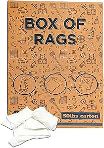 Recycled White T-Shirt Cleaning Rags (50.0 lbs. Box) – Shop Rags Bulk for Oil, Stain, Grease, Paint, and Auto Cleaning, Multipurpose