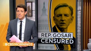 Republican Congressman Paul Gosar has officially been censured for posting an animated video appearing to depict him killing Rep. Alexandria Ocasio-Cortez. It is the first time any member of Congress has been censured in more than a decade. https://cbsn.ws/3CnaXBW | CBS Mornings