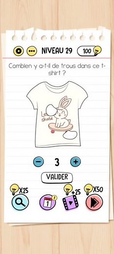Brain test niveau 29 - Combien y a-t-il de trous dans ce t-shirt ?