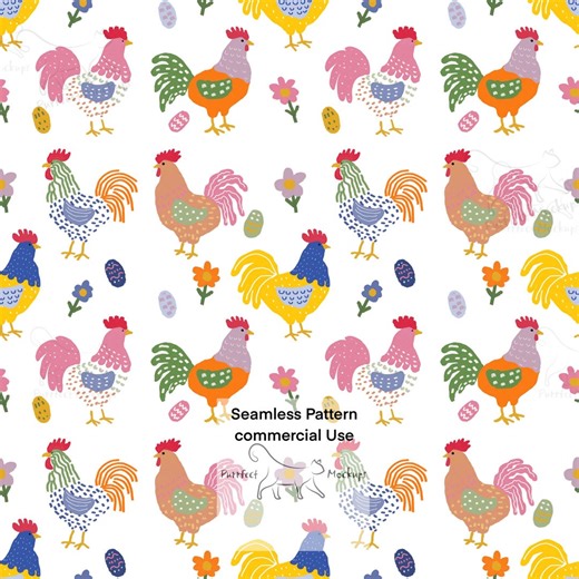Colorful Farm Chickern Pattern, Chicken Seamless Pattern, Animal Digital Paper, Fabric Decor, Whimsical Hen and Rooster Seamless Design - Etsy