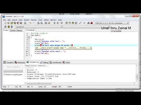 Program konversi dari hari, jam, menit ke detik | Bahasa C
