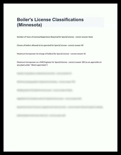Boilers License Classifications Minnesota 100 Correctly Answered pdf video