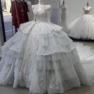 Gorgeous Princess Customized Plus Size Women's Ball Gown Wedding Dresses with Sleeves
