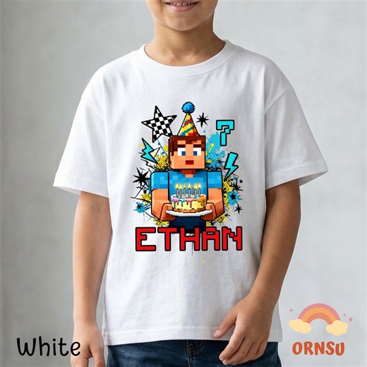 Custom Minecraft Shirt, Personalized Minec Birthday Shirt Gift, Birthday Party Boy Girl Shirt, Pixel Gamer Family Minecrafter Clothing - Etsy