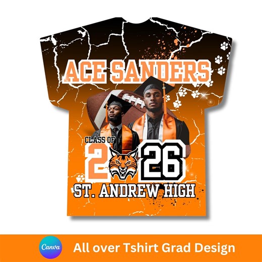 Graduation All Over T-shirt Editable Design Template Senior 2026 Canva Template, Orange - Etsy
