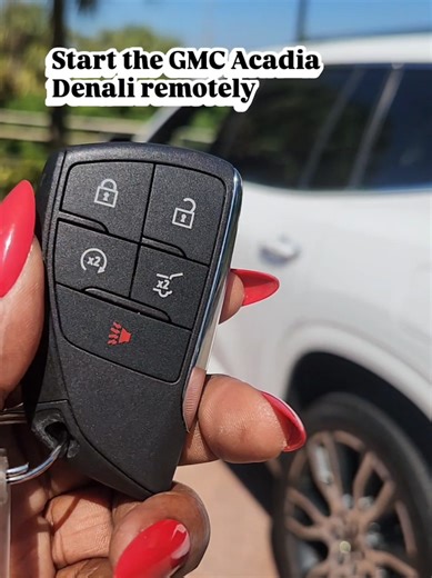 How to start the 2026 GMC Acadia Denali remotely with the key fob, follow these steps: 1. Press the lock button on the key fob to ensure the vehicle is secured. 2. Press and hold the remote start button (the circular arrow symbol, sometimes marked with