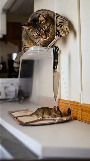 LOL! Mouse frozen too long, cat yawns waiting coolly? #shorts #funny #animals