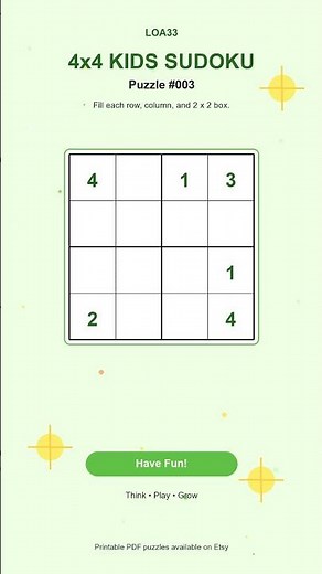 4x4 Kids Sudoku Challenge #003
