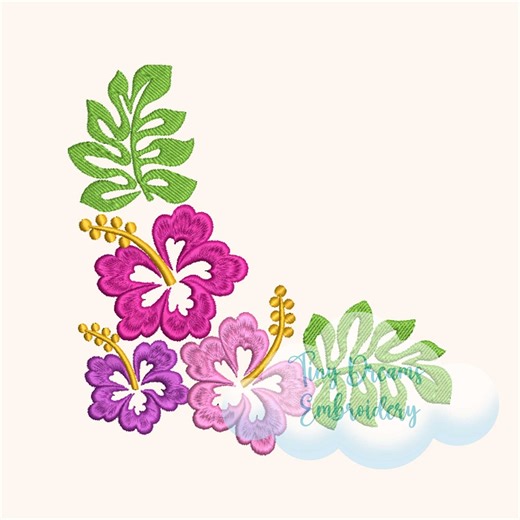 Hawaiian Hibiscus Flower Embroidery Design: Tropical Floral Corner (digital Download) - Etsy