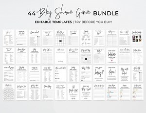 Baby Shower Games, Minimalist Baby Shower Game Bundle, Baby Shower Activities, Digital Download, Printable Editable Template #004 Juliette - Etsy