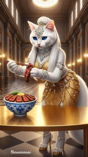 cat eat donburi rice.#DreamScreenAI #aiart#cat #animation #shorts #ai #short #viral #love #reels#art