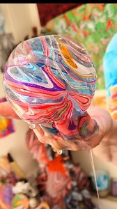 Water Marbling glass objects can be tricky as glass differs so much. My student created a beautiful pattern on her heavy little candle holder ☺️💜. Pop over to my YouTube channel at Raynbow Crow Studios for basic Marbling tips. #glasswatermarbling #glassmarbling | Raynbow Crow Studios