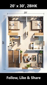 this 600 sqft 1BHK house plan 3D animation will give you complete idea of the plan and how well plan can turn small home to beautiful home. plot size is 20ft x 30ft east facing #tinyhomeplans #smallhousedesign #tinyhome #TinyHouse #SmallHouseDesignIdeas #SmallHomeBigStyle #simplehomestyle #simpleliving #luxurioushouse | Build It Fab