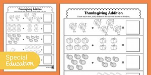 Thanksgiving Simple Addition Worksheet for Special Education
