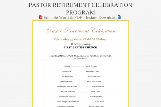 Pastor Retirement Celebration Program Sample & Template - Etsy