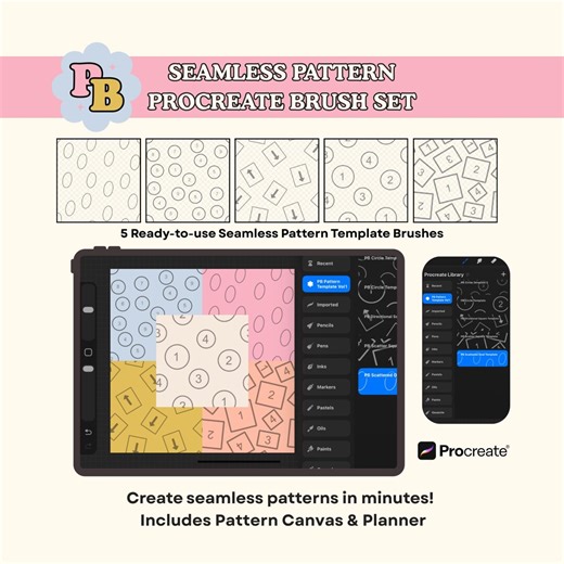 Seamless Pattern Brush Set for Procreate | Repeat Pattern Template Canvas | Procreate Pattern Maker Kit | Seamless Pattern Creator for iPad - Etsy