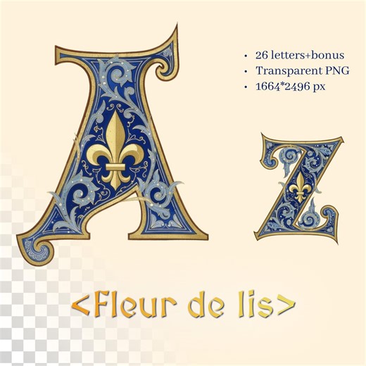 Fleur-de-lis Alphabet | Transparent PNG | Medieval Illuminated Manuscript Letter | Heraldic French Lily | Catholic Art | Commercial Use - Etsy