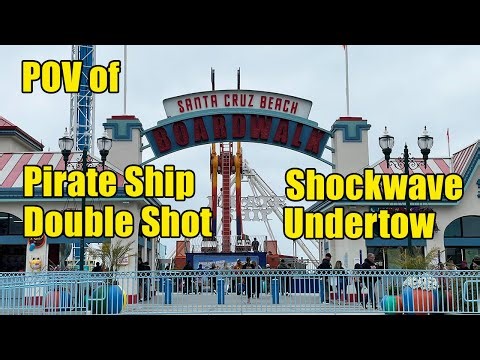 Santa Cruz Beach Boardwalk POV of Double Shot, Undertow, Shockwave, and Pirate Ship