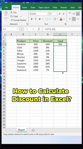 How to Calculate Discount in Excel 😀 #excel #learnexcel #excelcalculation #exceltips