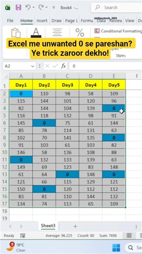 Make Excel Sheet Clean – Remove Zero Display Trick👆#excellence #dataanalytics #short #ytshorts