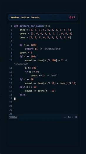 Project Euler #017: Number Letter Counts | Python #coding #python #programming