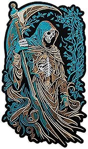 EMBROVERSE Grim Reaper Large Embroidered Patch - Death Back Patch - Skull-Themed Iron-On Jacket Accessory - Size: 10 x 17.5 inches