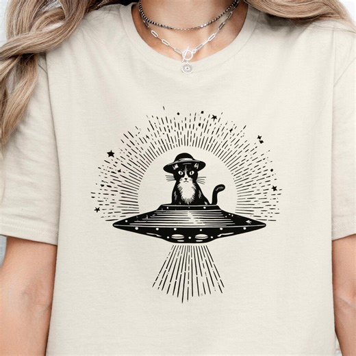 Black Cat Ufo Shirt, Alien Cat T Shirt - Etsy