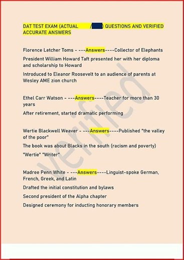 Dat Test Exam Actual Questions And Verified Accurate Answers video