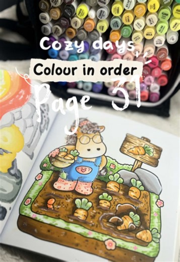 Cozy days colour in order page 31🐴🥕🧑‍🌾 (I’ve realised I messed the numbers up right at the start so technically page 30 but we live😅) Pens used: Alcohol markers @Ohuhuart @Ohuhu UK Acrylics & gel pen @Grabie UK @grabieofficial & languo #cozycolouring #ohuhu #cozydays #cocowyo #colortok