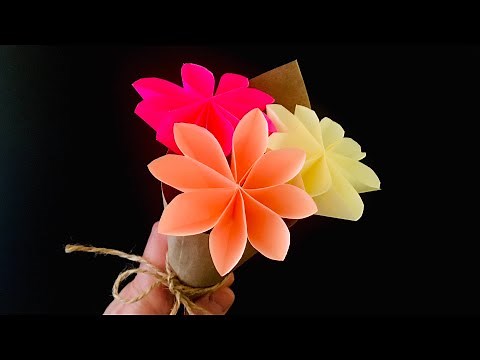 Origami flower - Bouquet - Sticky note origami, Origami with sticky notes, Origami easy, DIY Crafts
