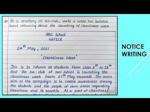 Write a Notice for launching cleanliness week by Eco-club of school for notice board |Notice Writing