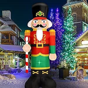 Decfine Christmas Inflatable Nutcracker Santa Claus Lighted Blow Up Christmas Yard Decoration with Built in Fan and Anchor Ropes (02-Nutcracker)
