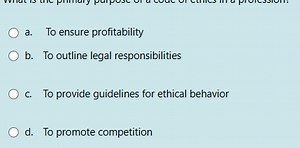 What is the primary purpose of a code of ethics in a profession... | Filo