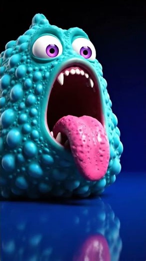 3D animated video featuring a stylized, bell-shaped creature with a highly textured