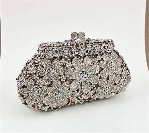 Gold Wedding Clutch Bag With Clear Rhinestone Crystals, Wedding Purse for Bride, Floral Garden Statement Bag, Evening Wedding Clutch - Etsy