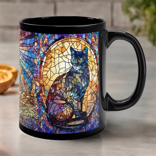 Stained Glass Cat Ceramic Coffee Mug - Double-sided Watercolor Cat Cup - Boho Art Aesthetic Mug for Coffee Lovers - Cool & Popular Cat Mug - Etsy New Zealand
