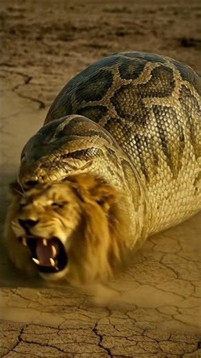 Python Swallows Lion Head | Lion vs Snake A rare moment of nature’s raw power. #python #lion #viral