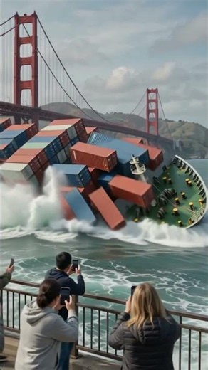 Massive Rogue Wave Sinks Cargo Ship Near Golden Gate Bridge | Dramatic Ocean Disaster Simulation 🌊🚢