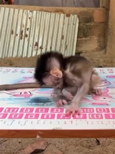 Spoiled Baby Monkey Falls Off Table: A Cute Incident