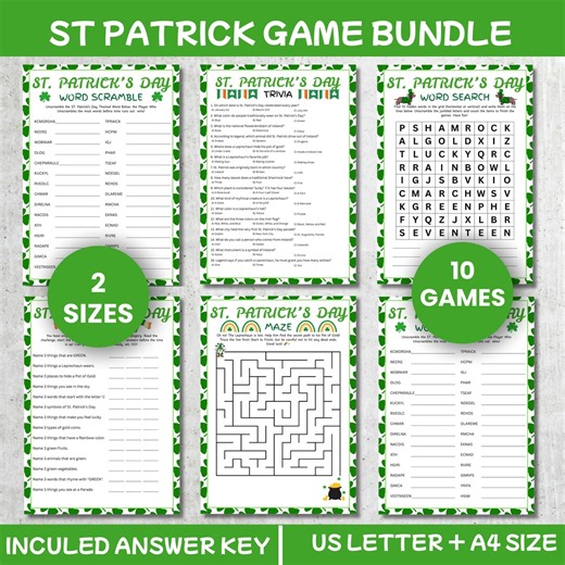St Patrick’s Day Games Bundle for Kids & Adults, Classroom Activities, Trivia Quiz, Word Search, Word Scramble, Maze, Holiday Party Games - Etsy