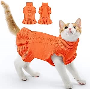 ALAGIRLS Winter Turtleneck Dog Sweater for Medium Dogs, Thick Pet Clothes Cat Sweater Ugly Halloween Christmas Holiday Themed Pet Apparel, Orange M