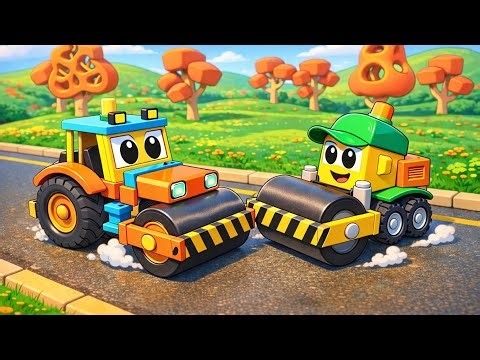 Car Cartoons For kids. Road Roller Vehicles. Nursery Rhymes Road Roller On The Road